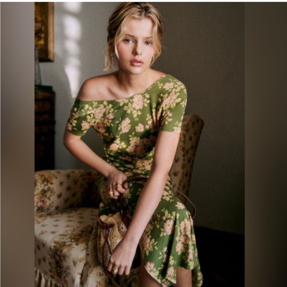 Sezane Luce Green Bouquet Floral Dress